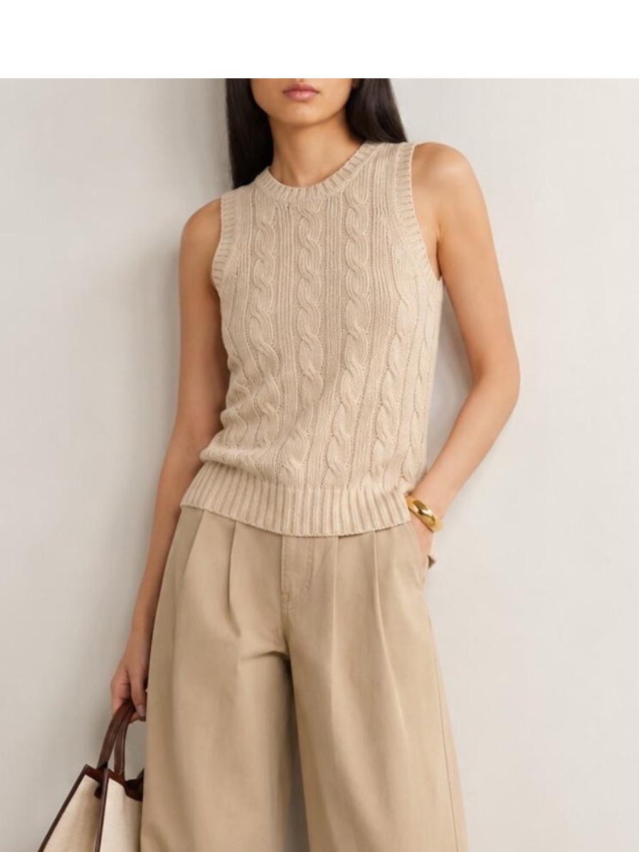 Veronica Beard Women’s Size Small Jerrel Cable-Knit Linen-Blend Tank